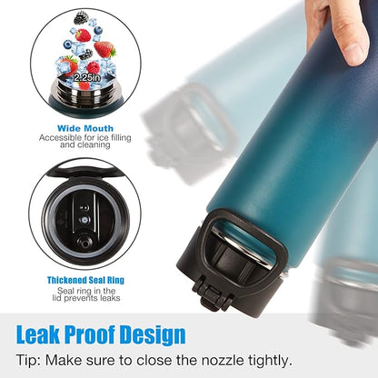 Volhoply 24oz Insulated Water Bottle With Straw Bulk 6 Pack,Metal Wide Mouth Water Bottles With Handle Keep Cold,Reusable Double Wall Thermos,Powder Coated Sport Bottle For Holder(Assorted,6 Count)