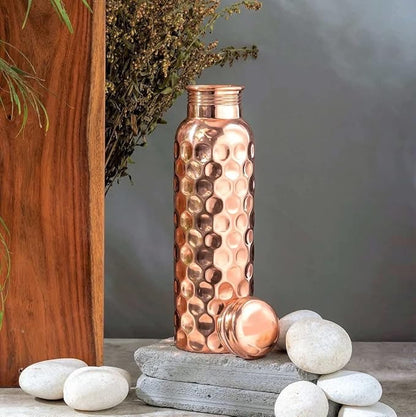 Copper Water Drinking Bottle Ayurvedic Health Benefits Diamond Pattern Water Bottle (1 Bottle)