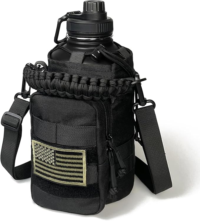 64 Oz Water Bottle with Sleeve - Half Gallon Big Insulated Water Jug with Strap Stainless Steel Gym Water Bottles for Men Sports Workout Hiking All Black