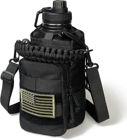 64 Oz Water Bottle with Sleeve - Half Gallon Big Insulated Water Jug with Strap Stainless Steel Gym Water Bottles for Men Sports Workout Hiking All Black