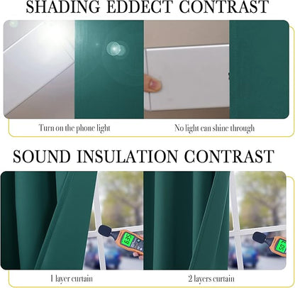 NICETOWN 100% Blackout Curtains with Same Color Liners, Thermal Insulated 2-Layer Lined Drapes, Room Warming Small Window Draperies for Bathroom (Emerald Green, 2 Panels, 52 inches W by 54 inches L)