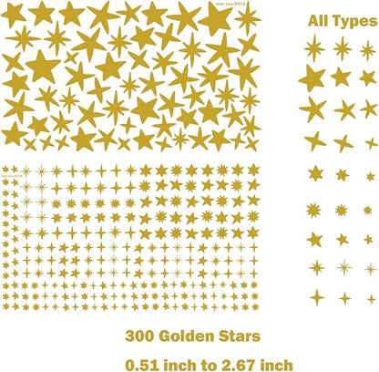 Sparkles and Stars Wall Decals, 300 Stars Wall Sticker, Sparkle Wall Decal, Space Kids Room Decor, Nursery Wall Art, Celestial Wall Stickers(Golden)