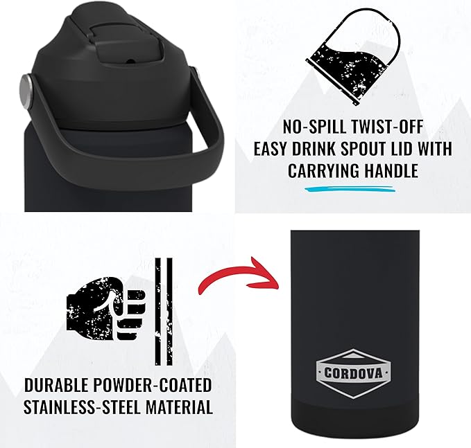 Cordova Outdoors Trailhead Class Water Bottle, Obsidian, 18 oz