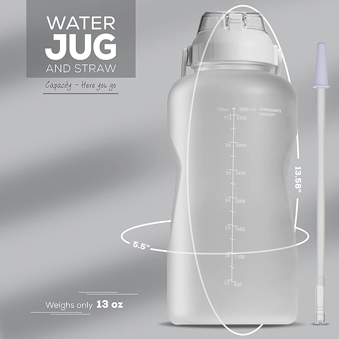 Motivational Water Bottle with Straw & Handle,One Gallon Water Bottle 128 oz/3.8L,Reusable Water Jug, Achieve All-Day Hydration SpillProof, BPA FREE