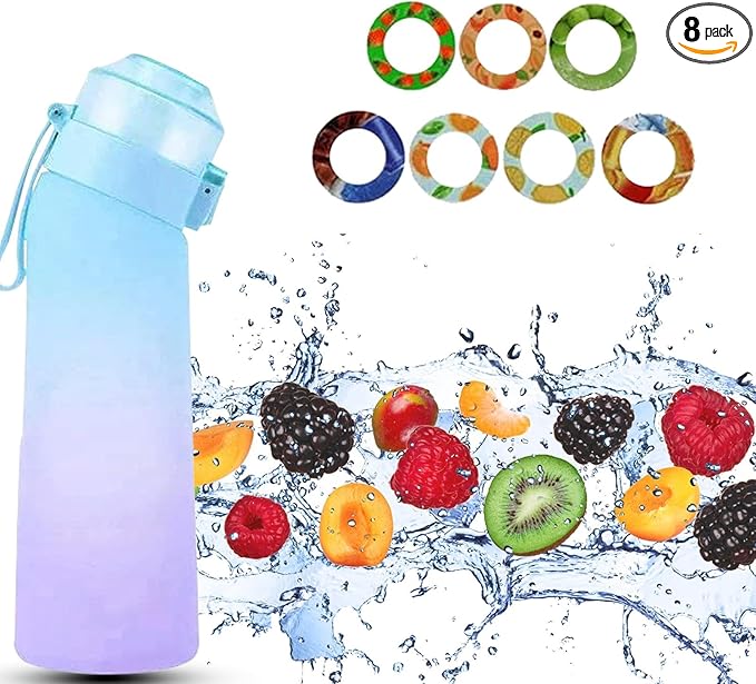 650ml Air Water Bottle with 7 Flavour Pods | BPA Free, Scented, 0 Sugar, 0 Calorie, Sports Water Bottles | Drinking Fruit Fragrance Cup for Fitness, Outdoor, Gym | Starter set… (Purple Blue)
