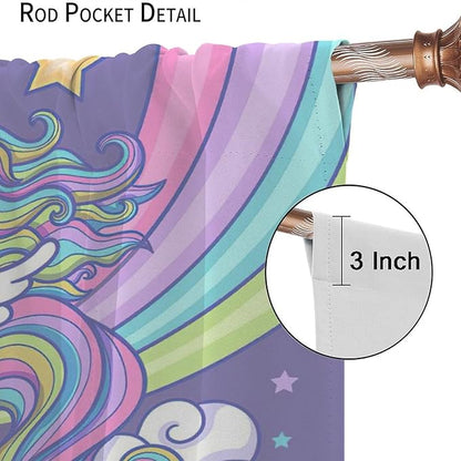 Kids Unicorn Curtains Purple Cartoon Rainbow Cartoon Room Blackout Curtains Boys Girls Baby Room Decor Curtains Living Room Decor 84x84 Inch 2 Panels