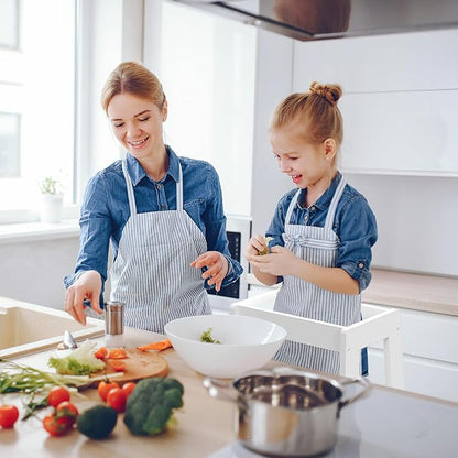 Kids Kitchen Step Stool, Step Stool for Toddlers, Adjustable Height Toddler Standing Tower, Anti-Slip Protection with guardrail, The Anti-Tipping Structure is More Stable (White)