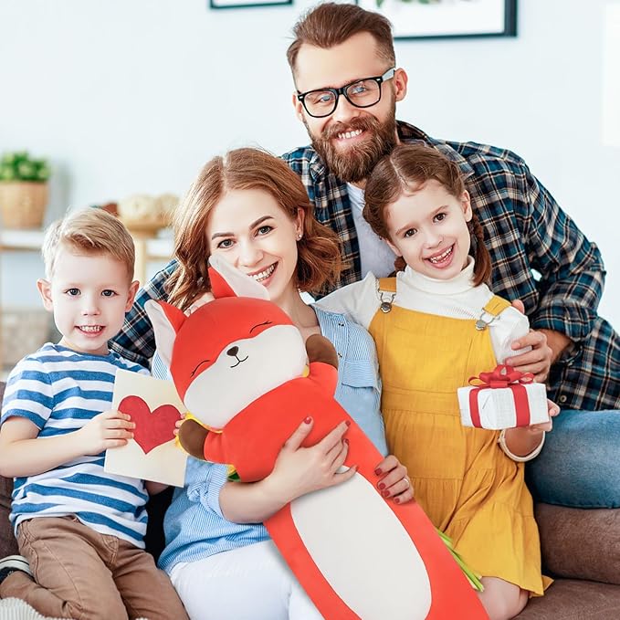 22 inch Orange Fox Body Pillow for Kids, Fox Stuffed Animals, Soft Long Cuddle Pillow Plushies, Giant Cute Fox Plush Toys Gift for Kids, Boys Birthday