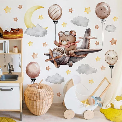 DIY Wall Decal Stickers for Kids Room, Airplane & Spaceship Wall Stickers for Baby Girl Nursery Decor