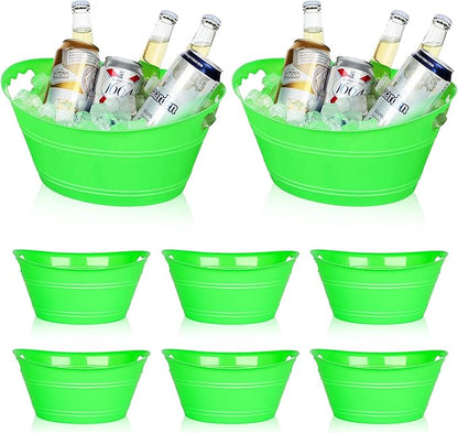 8Pcs Ice Bucket, Plastic Ice Buckets for Parties, Drink Buckets with Handles Beverage Buckets Oval Storage Plastic Tub for Wine Beer Champagne Bottles, 4.3Liter (Green)
