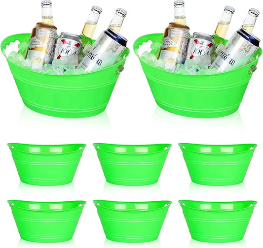 8Pcs Ice Bucket, Plastic Ice Buckets for Parties, Drink Buckets with Handles Beverage Buckets Oval Storage Plastic Tub for Wine Beer Champagne Bottles, 4.3Liter (Green)