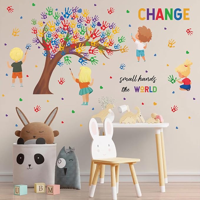 Children's Day Wall Decal Gifts for Kids Small Hands Change the World Equality Wall Stickers 2 Sheet of 82pcs Classroom Wall Decals Colorful Inspirational Quotes Wall Sticker for Reading Room Playroom