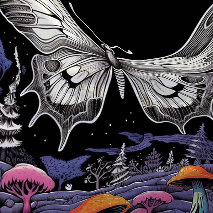 AILONEN Moth Shower Curtain for Kids Girls Boys, Boho Sun Moon with Mushroom Shower Curtains for Bathroom,Natural Plants Shower Curtain Set with Hooks,48" W*72" H