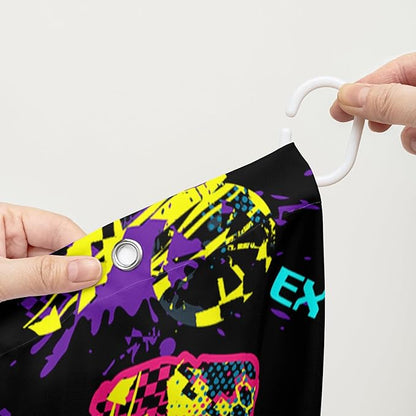 AILONEN Motocross Shower Curtain,Motorcycle Racer Bath Curtain,Extreme Sports Decoration,Colorful Graffiti Dirt Bike Shower Curtain for Kids Boys,Black Washable, 72" W x 78" H