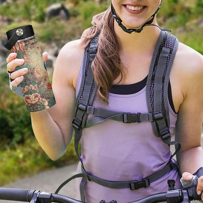 Peacocks Insulated Water Bottle 18 Oz Stainless Steel Leak Proof Vacuum Lightweight Keeps Cold and Hot Great for Travel Hiking Biking Running