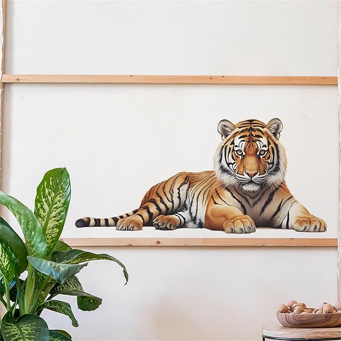 Lifelike Tiger Wall Decal 3D Animals Wall Sticker Safari Wall Decor for Nursery Kid'sroom School Classroom Livingroom Bedroom Bathroom Decoration (Lifelike Tiger 4)