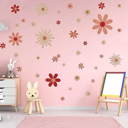 40pcs Daisy Wall Decals Boho Cute Vinyl Wall Decor Peel and Stick Floral Stickers for Girls Kids Nursery Bedroom Playroom Classroom Living Room Wall Art (4 Sheets, Classic)