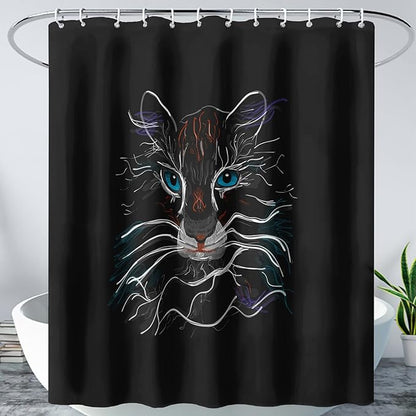 AILONEN Cat Shower Curtain for Kids Teens,Colorful Line Cat Bath Curtain for Bathroom,Animal Polyester Waterproof with 12 Plastic Hooks 36" W*72" H