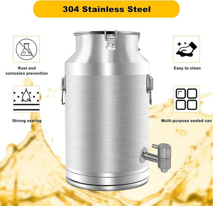 304 Stainless Steel Milk Can，35L Milk Bucket Wine Pail Bucket 9.25 Gallon Milk Can Tote Jug with Sealed Lid Heavy Duty for Milk and Wine Liquid Storage