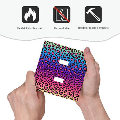 Colorful Leopard Double Toggle Light Switch Covers 2 Gang Wall Plate Dual Decorative Switchplate Electrical Faceplate for Bathroom Country Kitchen Bedroom Decor, 4.9" x 5"