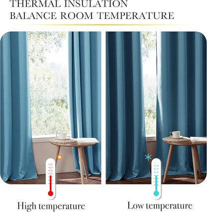 NICETOWN 100% Blackout Curtains 84 inches Long, Pair of Energy Smart & Noise Blocking Out Drapes for Baby Room Window, Thermal Insulated Guest Room Lined Window Dressing(Teal Blue, W42 x L84)