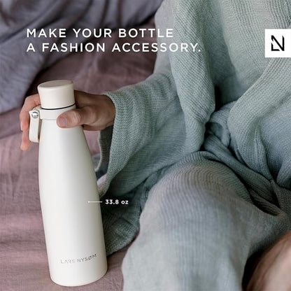 LARS NYSØM Stainless Steel Insulated Water Bottle 25oz 34oz | BPA-free Insulated Thermo Flask for Hot and Cold Beverages | Leakproof Drinking Bottle (Onyx Black, 34oz)