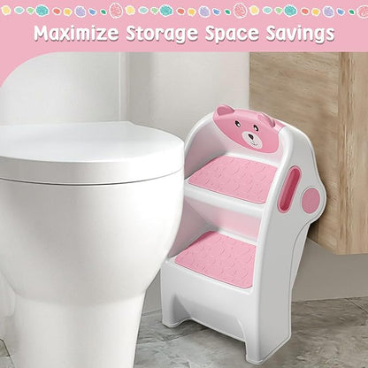 Toddler Step Stool for Bathroom Sink and Potty Training Durable Anti-Slip,Anti-Tip A-Frame,10-Second Assembly, 2-Step Potty Stool with Wide Steps,CPC Certified for Safe and Kids Easy Hand Washing