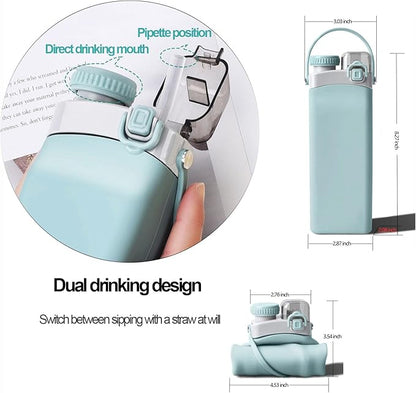 THAIOXYH® Collapsible Water Bottles 20oz Reuseable Leakproof BPA Free Silicone Foldable Water Bottles for Traveling Running Hiking Camping Sports