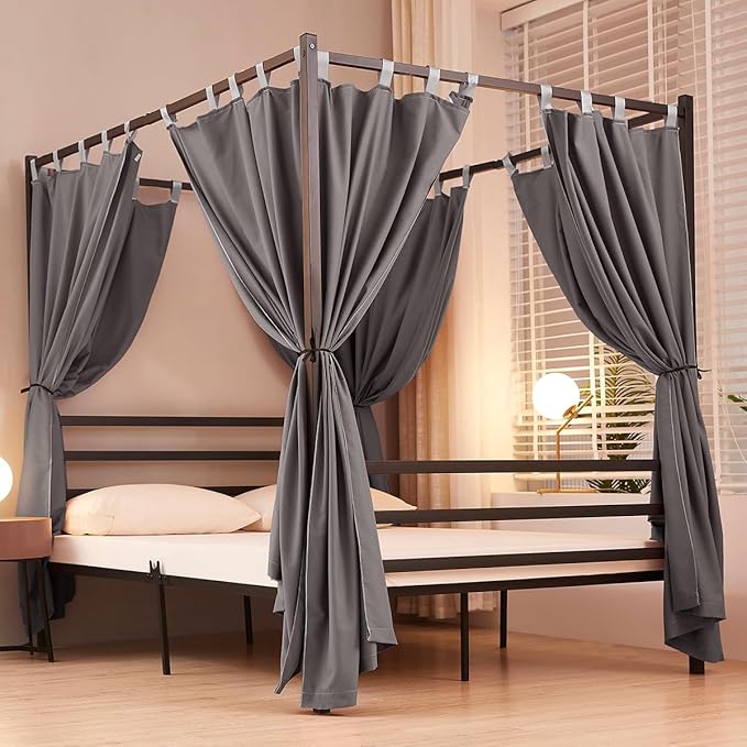 Akiky Canopy Bed Curtains 4 Corner Bed Canopies Dark Gray Canopy Curtains Panel 8 Drapery Panel Curtain for All Bed Sizes