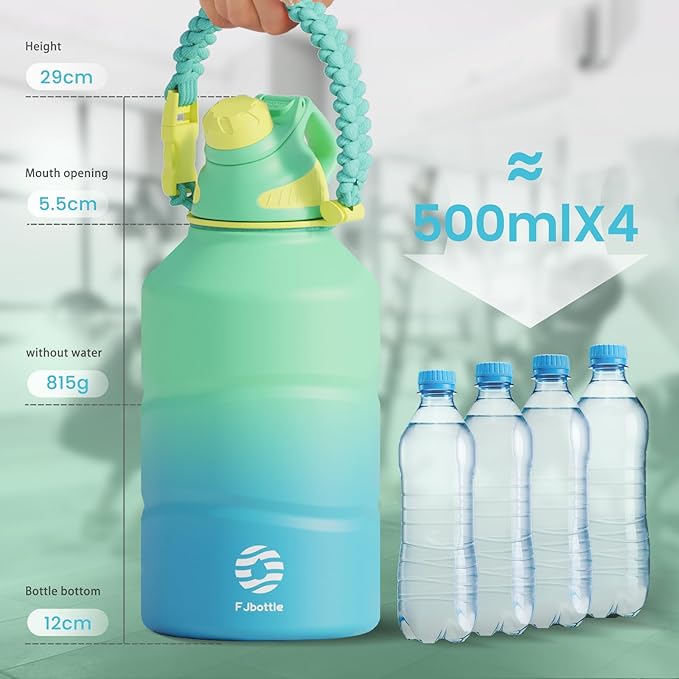 Insulated Half Gallon Water Bottle 64oz with Magnetic Lid,Stainless Steel Double-Wall Vacuum Leak Proof Sports Insulated Jug with Paracord Handle, Keep Water Hot & Cold for Outdoor,Gym