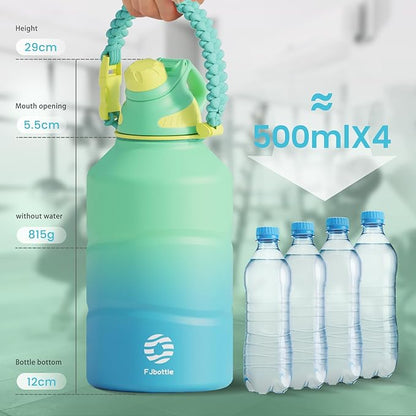 Insulated Half Gallon Water Bottle 64oz with Magnetic Lid,Stainless Steel Double-Wall Vacuum Leak Proof Sports Insulated Jug with Paracord Handle, Keep Water Hot & Cold for Outdoor,Gym