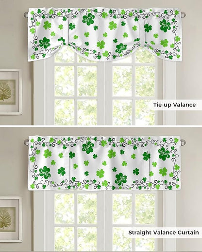 St. Patrick's Day Blackout Tie Up Valance Curtains for Kitchen Windows Green Shamrock Irish Clover Window Toppers Balloon Shades for Living Room/Bathroom/Bedroom,1 Panel, 54" X 18", Spring Holiday