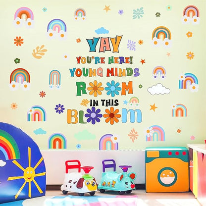 Inspirational Wall Decals Quote Motivational Phrase Wall Stickers Colorful Rianbow Flower Wall Stickers Lettering Positive Sayings Stickers for Kids Room Nursery Playroom School Classroom Decor