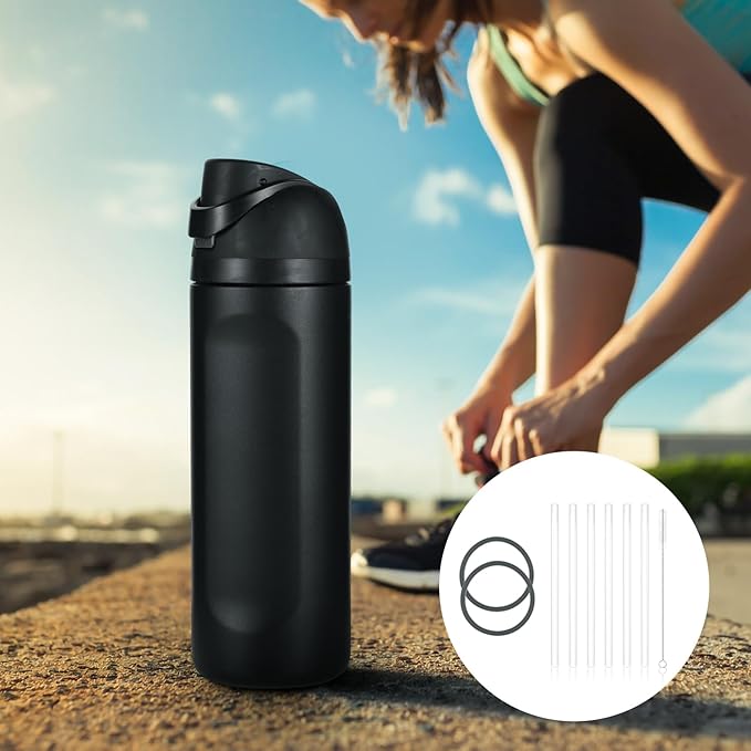 6pcs Replacement Straws & 2pcs Gasket Compatible with Owala FreeSip With Cleaning Brush, Reusable Plastic Straws Lid Sealing Rings Accessories for Owala FreeSip 24/32oz Insulated Water Bottle