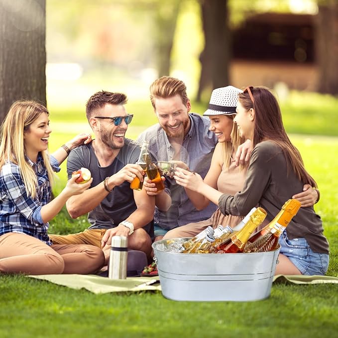 4 Pcs Galvanized Tub 3 Gallon Ice Buckets for Parties Beverage Metal Champagne Drink Wine Large Bucket for Cocktail Mimosa Bar Supplies (Silver)