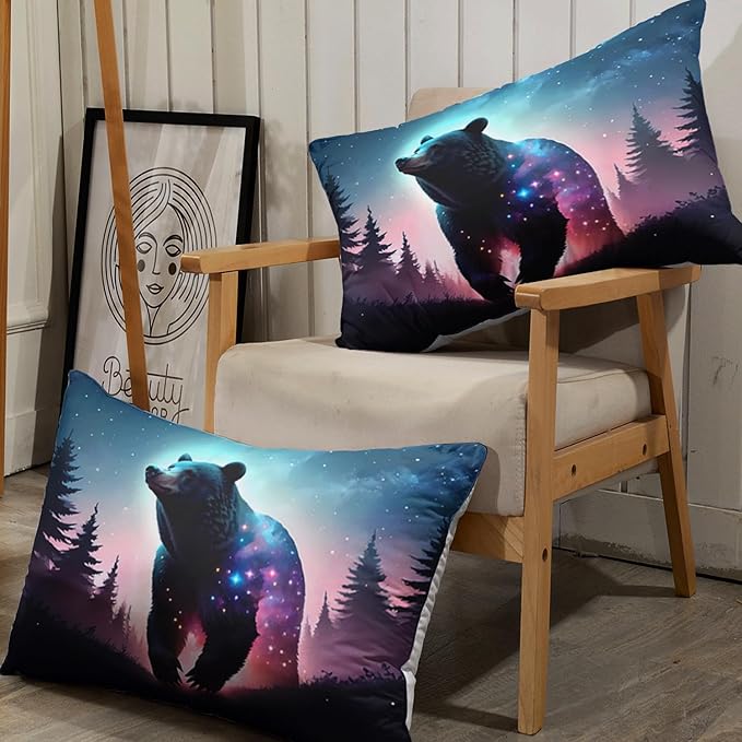 AILONEN Bear Fitted Sheet Set Twin Size, Evening Starry Sky Forest Bear Bed Sheet Set Decor,Animal Bear Wildlife Fitted Sheet and 2 Pillowcases,3 Pieces