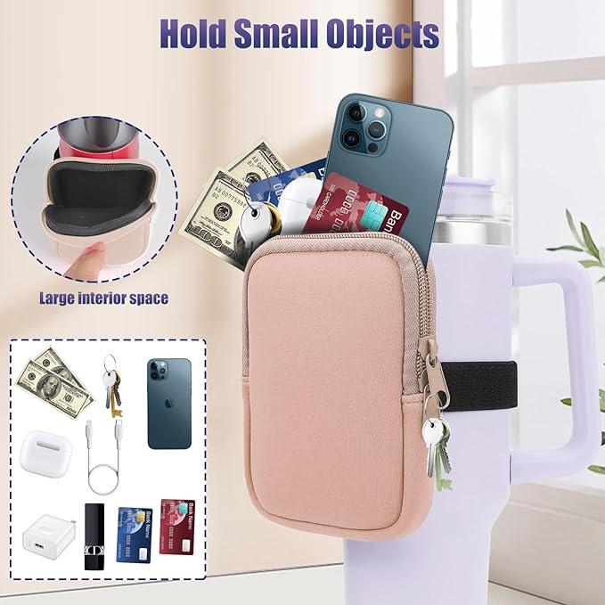 Water Bottle Pouch for Stanley Quencher Adventure 40oz & Stanley IceFlow 20oz 30oz, Gym Water Bottle Pouch for Stanley Cup 40oz,Workout Outdoor Tumbler Pocket for Phone, Card, Keys (Pink)