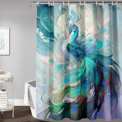 AILONEN Peacock Shower Curtain, Green Bird Shower Curtain for Bathroom Decor,Beautiful Bird Peacock Bath Curtain for Girls Women Fresh Nature Waterproof Curtains Sets 72" W*96" H