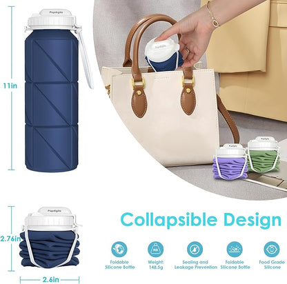 690ML Collapsible Water Bottles Reusable Leak Proof Silicone Water Bottle BPA Free Durable Foldable Sports Bottles & straw 23oz Lightweight Bottle for Gym Hiking Biking Camping Travel Bottle