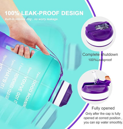 QuiFit Motivational Gallon Water Bottle - with Straw & Time Marker BPA Free Large Reusable Sport Water Jug with Handle for Fitness Outdoor Enthusiasts Leak-Proof