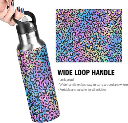 MNSRUU Insulated Water Bottle with Straw, Rainbow and Unicorns Stainless Steel Flasks for Sports Cycling Hiking School