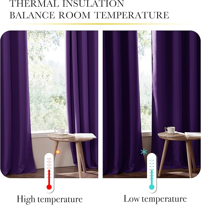 NICETOWN Kitchen Full Blackout Curtain Panels, Super Thick and Soft Insulated Window Covers, 100% Blackout Draperies with Same Color Backing for Cafe Window (Royal Purple, Set of 2 PCs, 52 by 45-inch)