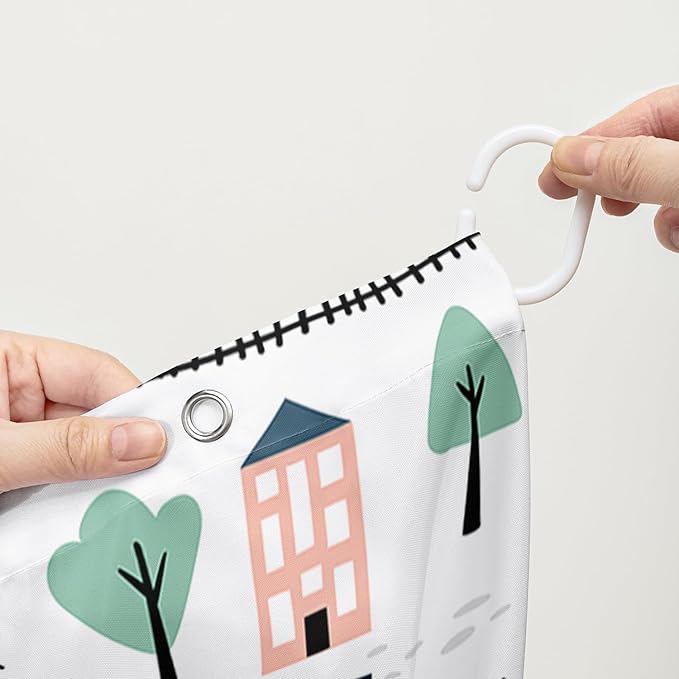 AILONEN Construction Truck Shower Curtain, Kids Cartoon Train Vehicle Tractor Cars Bath Curtain for Boys,White Road Map Bathroom Decor Waterproof Fabric 72" W*84" H Inch with 12 Plastic Hooks