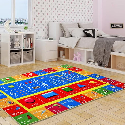 Kids Rug 3x5 Rug Baby Floor Mat Kids Educational Rug Area Rug for Learning Alphabet Play Mats for Babies and Toddlers Nursery Rug Kids Room Rugs for Bedroom Carpet