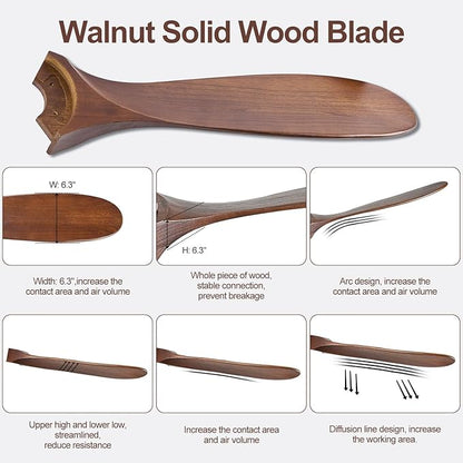 60" Ceiling Fans with Lights, 60 inch Ceiling Fan with Lights, High cfm Quiet 3 Blade Wood Walnut Ceiling Fan, Large Modern Ceiling Fan with Remote, Propeller Fans for Patios,Dark Walnut