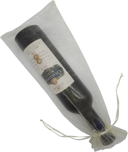 Ankirol 20pcs Sheer Organza Wine Bags 5.5x14.5 inch Baby Shower Wedding Favors Drawstring Pouches (Cream)