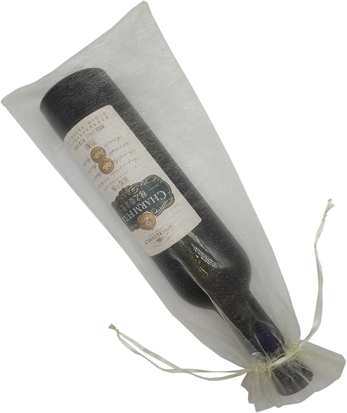 Ankirol 20pcs Sheer Organza Wine Bags 5.5x14.5 inch Baby Shower Wedding Favors Drawstring Pouches (Cream)