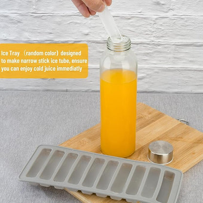 Glass Juice Bottles with Lids for Juicing 24 oz, Reusable Clear Glass Water Bottles with Stainless Steel Airtight Cap for Refrigerator, 100% Leak Proof, BPA Free, ECO Friendly, Set of 3