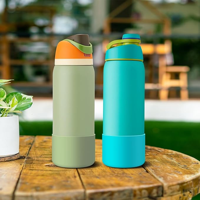 2PCS Silicone Water Bottle Boot for Owala 24oz 32oz 40oz, Anti-Slip Protective Sleeve Bottom Bumper Protector for FreeSip, Twist, and Flip Stainless Steel Water Bottles