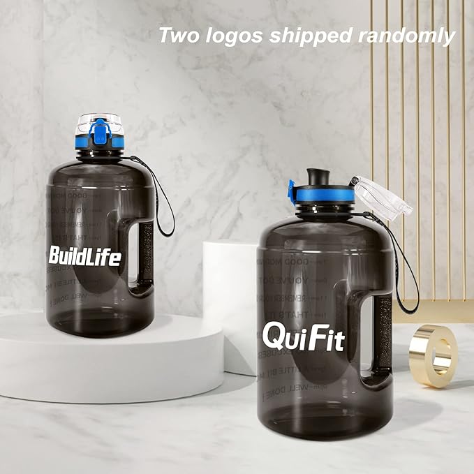 QuiFit 1 Gallon Water Bottle - 128 oz Water Bottle with Times to Drink - BPA Free Motivational Water Bottle with Infuser - Large Water Bottle - Sports Water Bottle 1 Gallon in Gym(Black, 1 Gallon)